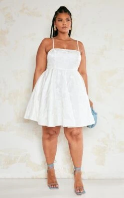 Plus Cream Jacquard Shift Dress