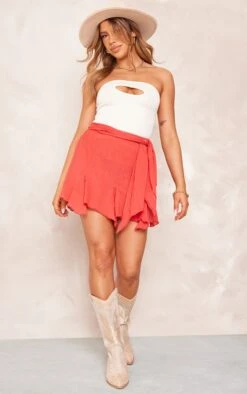 Rust Cheesecloth Handkerchief Hem Tie Waist Mini Skirt