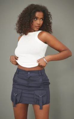 Navy Cargo Pocket Detail Micro Mini Skirt