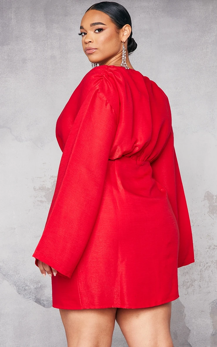 Plus Red Glitter Twist Front Wrap Shift Dress 2 Plus Red Glitter Twist Front Wrap Shift Dress - Image 2