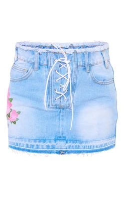 Light Blue Wash Flower Embroidered Denim Mini Skirt -Serenova Dresses Shop e7335eb6c2ee71e06fa954d100aebce30d597f03 cnc9788 6