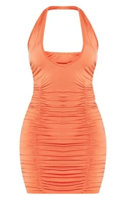Orange Slinky Ruched Cross Neck Detail Bodycon Dress -Serenova Dresses Shop e7eb20a4a1ba108f1b58e681df590fc91a68cbf1 cnd7714 5