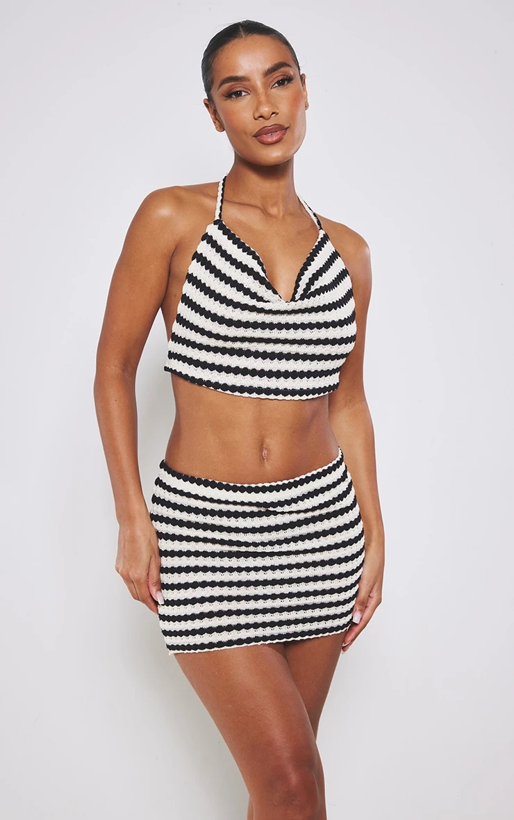 Black Stripe Textured Rib Micro Mini Skirt 4 Black Stripe Textured Rib Micro Mini Skirt - Image 4