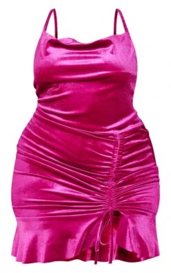 Plus Fuchsia Velvet Strappy Ruched Frill Hem Bodycon Dress -Serenova Dresses Shop e85d8eb1837cd38544f768b100ff4f86a38c339d cna8308 5