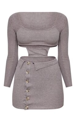 Chocolate Ribbed Cut Out Waist Button Detail Bodycon Dress -Serenova Dresses Shop e8d1c54872ad92fac42e2dd5d97ac829c822b9fa cmz8386 5