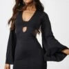 Black Slinky Cut Out Flared Sleeve Bodycon Dress