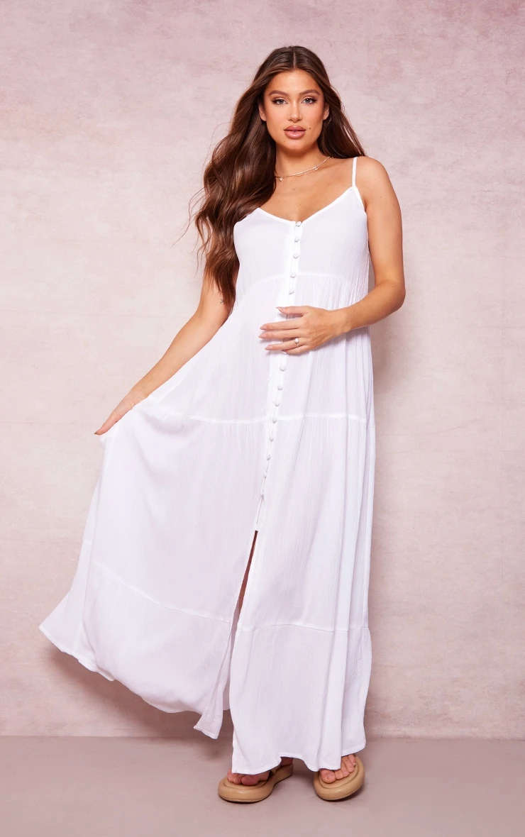 Maternity White Strappy Linen Look Dress 1 Maternity White Strappy Linen Look Dress