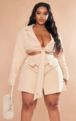 Plus Stone Cut Out Knot Front Blazer Dress