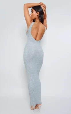 Grey Marl Knitted Back Plunge Racer Maxi Dress