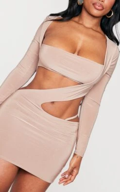 Shape Taupe Slinky Cut Out Long Sleeved Bodycon Dress -Serenova Dresses Shop f39d051009024d5954237bf8ce82e414eaae7ef4 cne0614 4