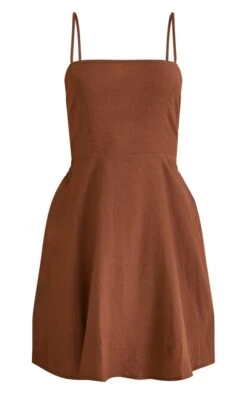 Chocolate Straight Neck Linen Look Ruched Back Detail Swing Dress -Serenova Dresses Shop f3d23800e9ea37957a791a8b26cad76bffc98452 cnd4049 5