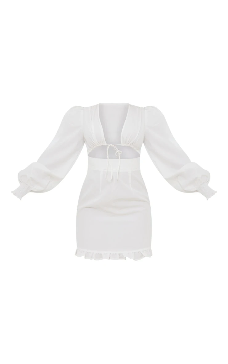 White Tie Front Frill Hem Shift Dress 5 White Tie Front Frill Hem Shift Dress - Image 5