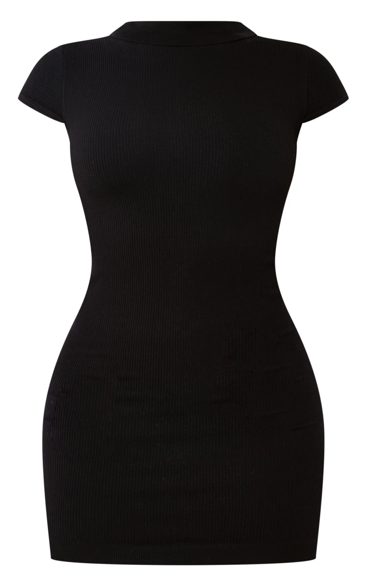 Black Structured Snatched Rib Cap Sleeve Bodycon Dress 4 Black Structured Snatched Rib Cap Sleeve Bodycon Dress - Image 4