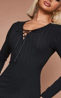 Black Rib Lace Up Detail Midaxi Dress -Serenova Dresses Shop f97318aee4bb8e493de67818e4d1ad0ca2e38937 cnb9656 4