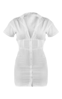 White Short Sleeve Fitted Waist Linen Look Shirt Dress -Serenova Dresses Shop f9db2ef9c3854a1ee03e3a9c2b5a063d79e5ab5b cnd4040 5