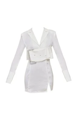 White Satin Extreme Buckle Detail Blazer Dress -Serenova Dresses Shop fa4603a66ddab52ed328ec14d3f60f04b374e7d1 cnb0711 5
