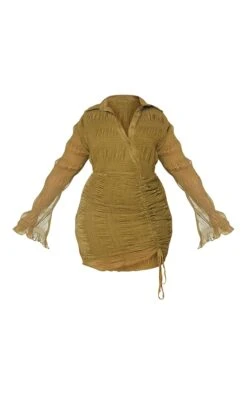 Plus Olive Plisse Textured Ruched Shirt Dress -Serenova Dresses Shop fbdcc8bc61f5d80b4be03cd245f1959579cf39e8 cmu4840 6