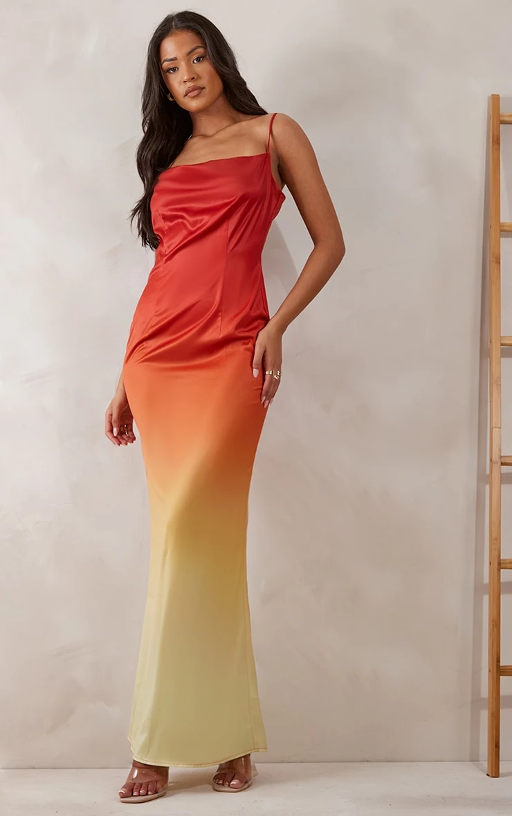 Tall Orange Satin Ombre Maxi Dress 1 Tall Orange Satin Ombre Maxi Dress