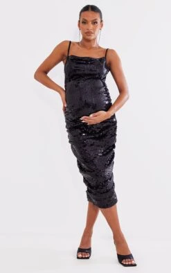 Maternity Black Sequin Cowl Neck Dress