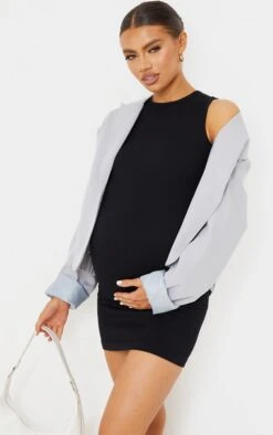 Maternity Black Contour Racer Neck Bodycon Dress