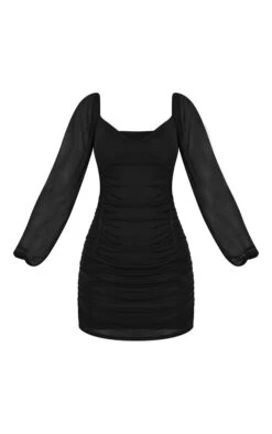 Black Mesh Double Ruched Long Sleeve Bodycon Dress -Serenova Dresses Shop fd3a7dd9a706a547f01aa280ae2e962c9b32c9e7 cmo8113 6