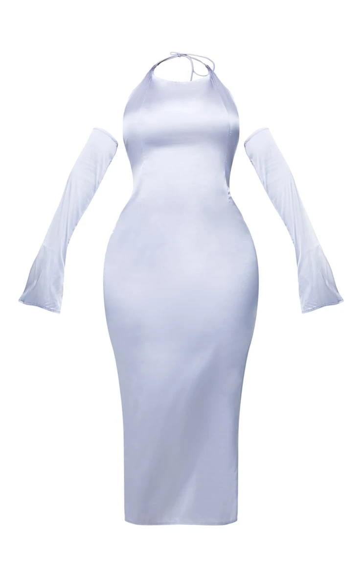 Shape Silver Satin Halterneck Bardot Sleeve Midi Dress 5 Shape Silver Satin Halterneck Bardot Sleeve Midi Dress - Image 5